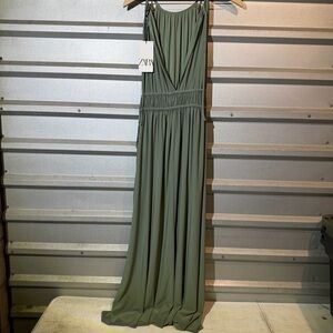 NWT Zara Olive Green Maxi Dress Small S